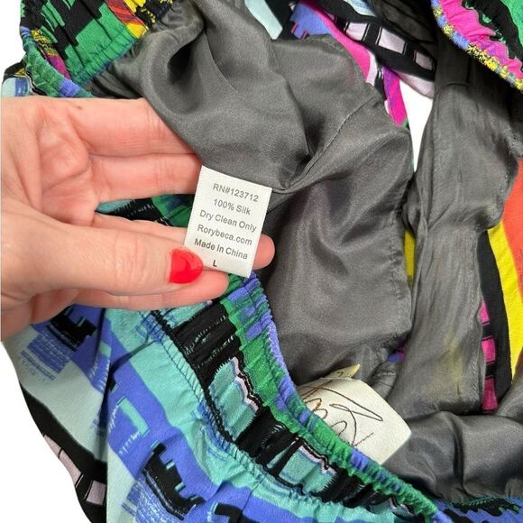 Rory Beca Purple Multi Color Eclectic Silk Drawstring Waist Shorts - Picture 9 of 9